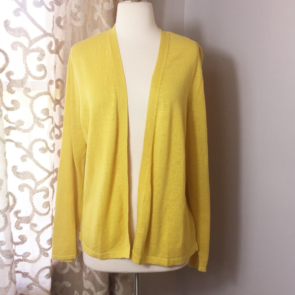 J Jill Linen Blend Goldenrod Yellow Open Front Fall Cardigan